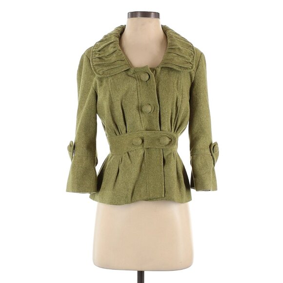 Anthropologie Tabitha Light Green Pleated Collar Peacoat SZ 4 Big Buttons - Picture 1 of 4